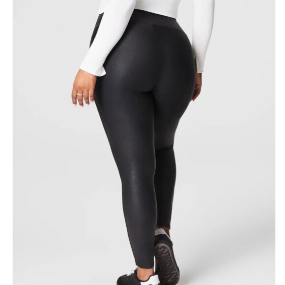 SPANX Shape Black Faux Leather High Waisted Compression Pull On Leggings Size L - Picture 1 of 11